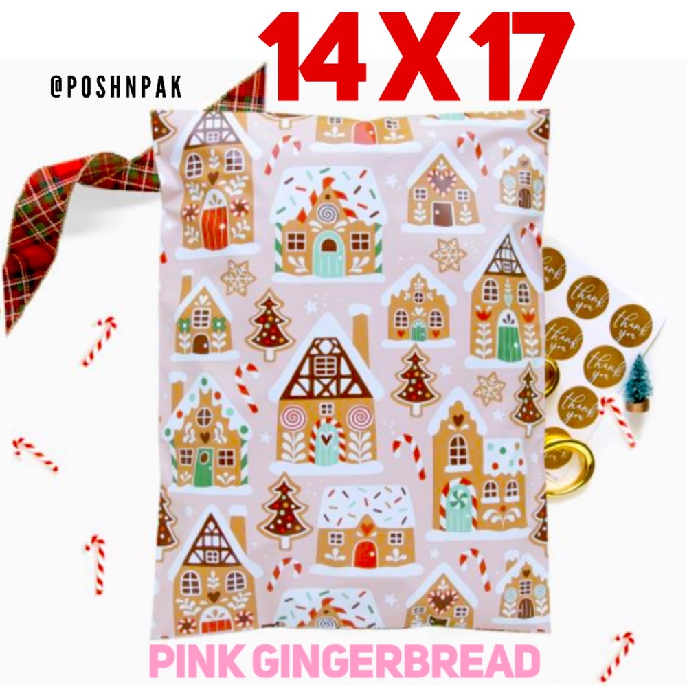 10 Pink Gingerbread Poly Mailers 14 x 17 inch
